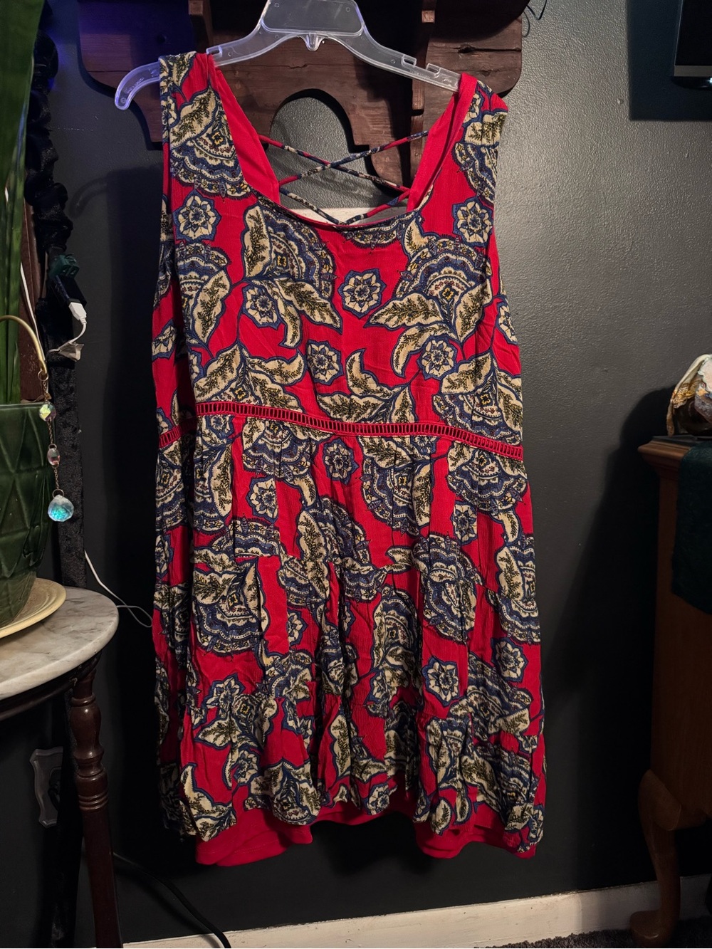 Maurices Red Floral Mini Dress with Navy and Cream Accents